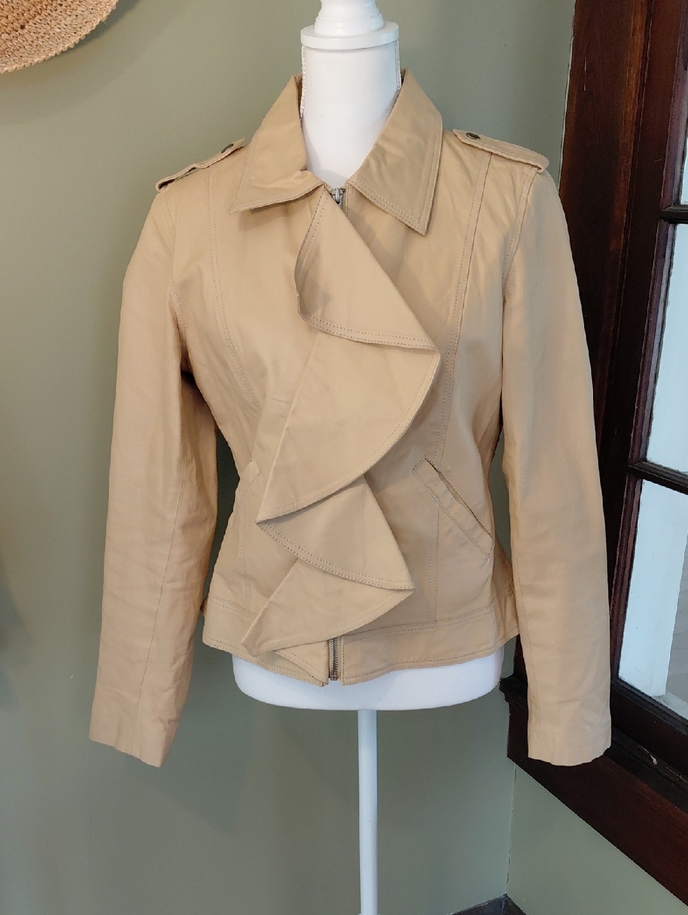 metrostyle Yellow Ruffle Front Leather Jacket